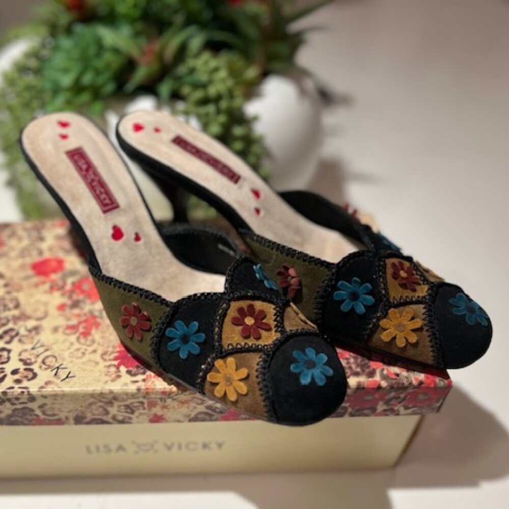 Vintage Lisa Vicky Fun Multi-Color Suede Evita Slip-On Pump Size: 6.5